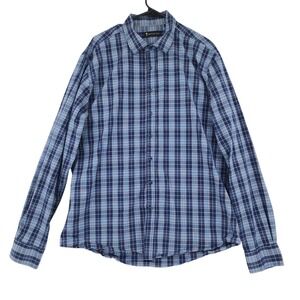 American Tall Plaid‎ Button Up Shirt XL Tall Men Blue Cotton Stretch Long Sleeve